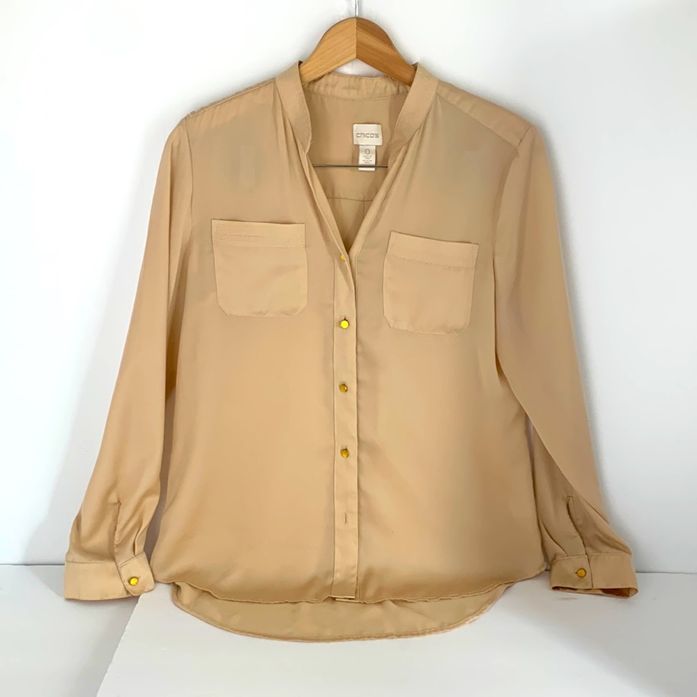 Chico’s tan long sleeve dress blouse - Size 0